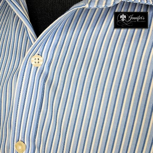 MICHAEL Michael Kors Men's Blue White Stripe Non-Iron Long Sleeve Shirt - Picture 3 of 8